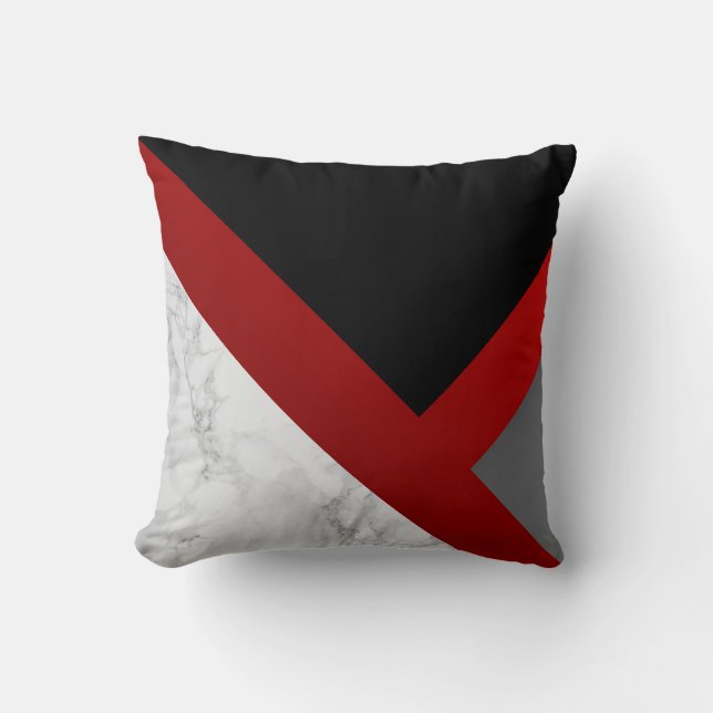 Red, Black and Gray Abstract Marble Throw Pillow (Front)