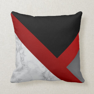 Red, Black and Gray Abstract Marble Throw Pillow