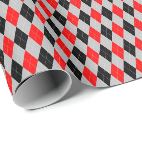 Red Black and Gray Argyle Wrapping Paper