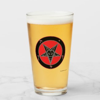 Red, Black, and Gray Baphomet Design Glass