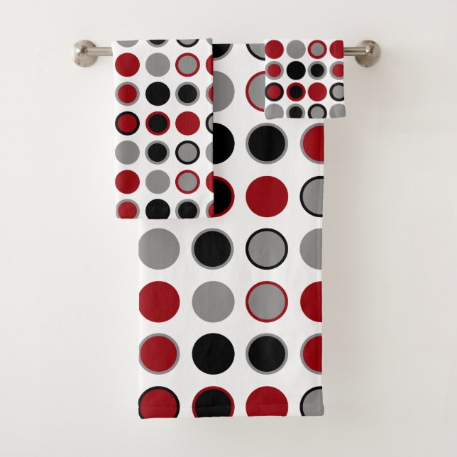 Red, Black and Gray Circles  Bath Towel Set (Insitu)
