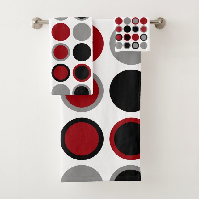 Red, Black and Gray Circles   Bath Towel Set (Insitu)