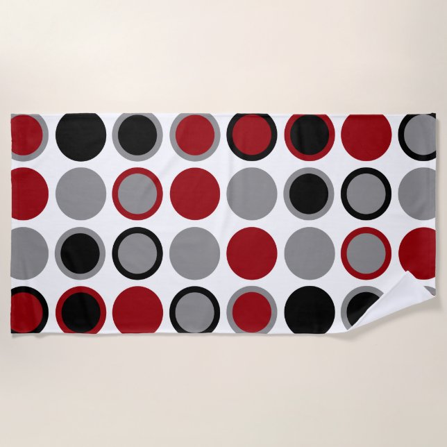 Red, Black and Gray Circles    Beach Towel (Front)