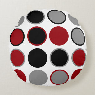 Red, Black and Gray Circles Round Pillow