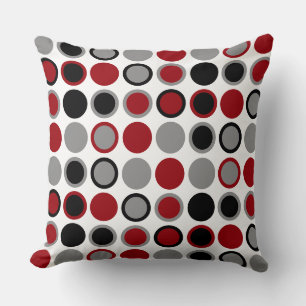 Red, Black and Gray Circles Throw Pillow