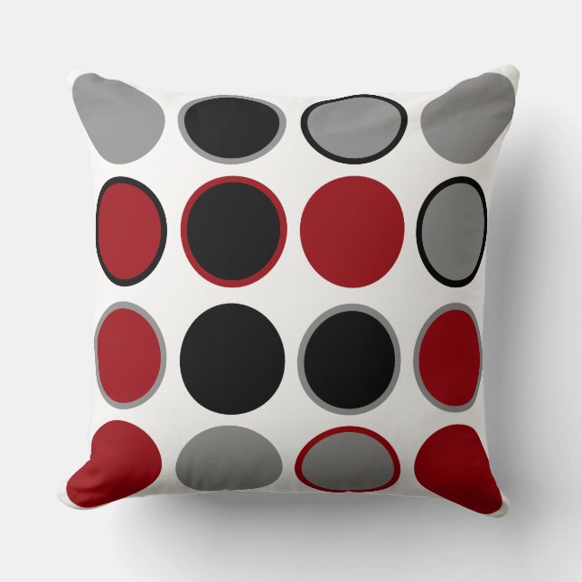 Red, Black and Gray Circles  Throw Pillow (Front)