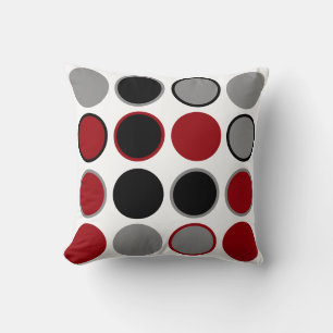 Red, Black and Gray Circles Throw Pillow