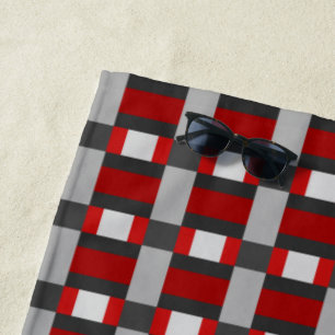 Red Black And Gray Color Block Print Beach Towel