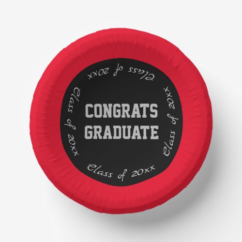 Red Black and Gray Congrats Graduate Class of 2024 Paper Bowls