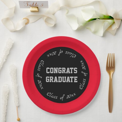 Red Black and Gray Congrats Graduate Class of 2024 Paper Plates