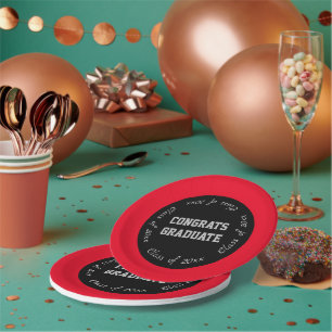Red Black and Gray Congrats Graduate Class of 2024 Paper Plates