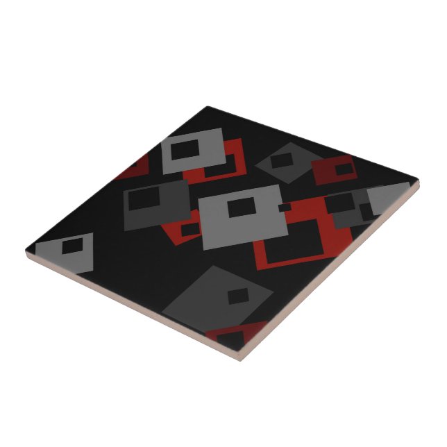 Red Black and Gray Geometric Ceramic Tile (Side)