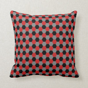 Red Black and Gray Hexagons Pillow