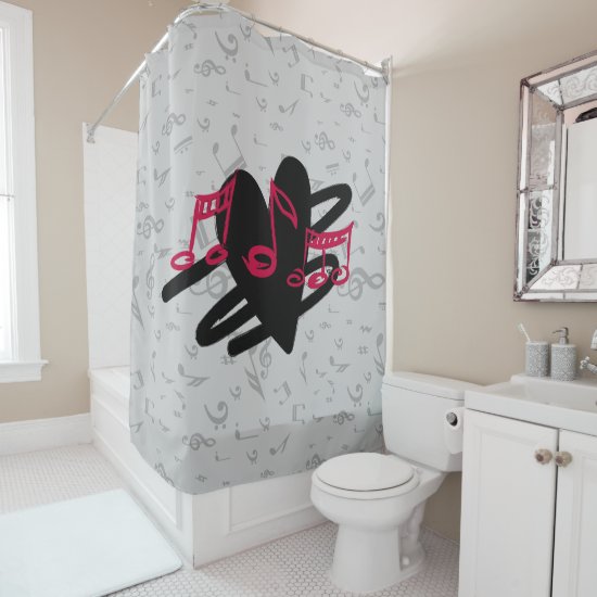 Red, Black and Gray Love Music Design Shower Curtain