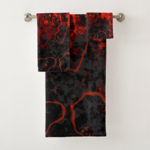 Red, Black and Gray Marble Abstract Bath Towel Set