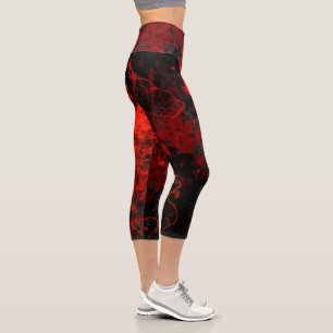 Red, Black and Gray Marble Abstract Capri Leggings