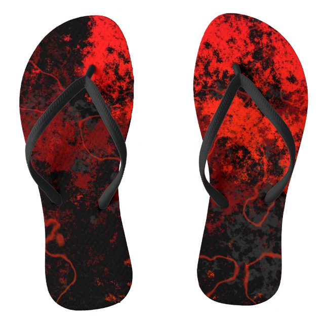 Red, Black and Gray Marble Abstract Flip Flops (Footbed)