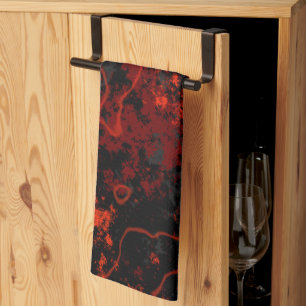 Red, Black and Gray Marble Abstract Kitchen Towel
