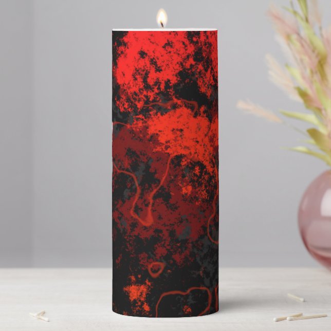 Red, Black and Gray Marble Abstract Pillar Candle (In Situ)