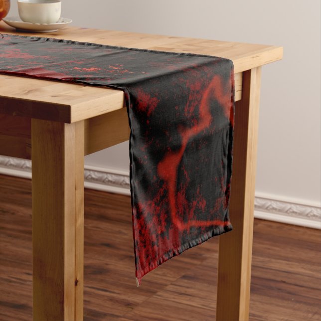 Red, Black and Gray Marble Abstract Short Table Runner (In Situ)