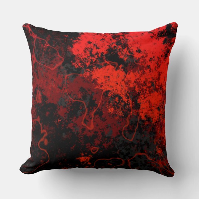 Red, Black and Gray Marble Abstract Throw Pillow (Front)