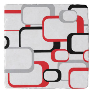 Red, Black and Gray Retro Square Pattern Trivet
