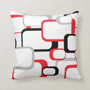 Red, Black and Gray Retro Square Throw Pillow