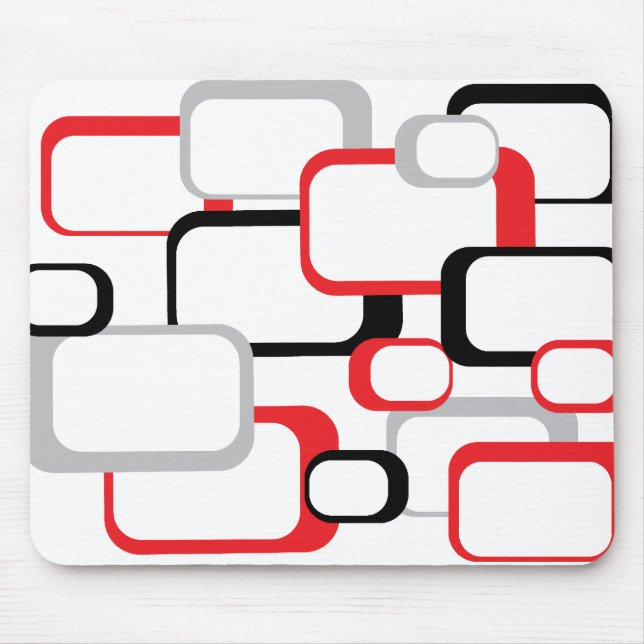 Red Black and Gray Retro Square White Mousepad (Front)