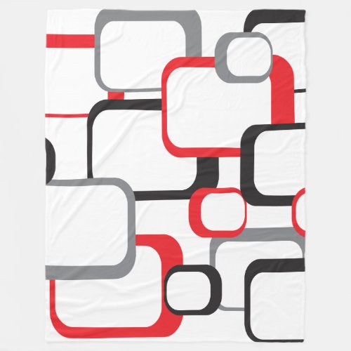 Red Black and Gray Retro Squares Fleece Blanket