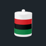Red, Black and Green Flag Teapot<br><div class="desc">The 3 Pan-African colors on the flag represent: RED: the blood that unites all people of Black African ancestry, and shed for liberation; BLACK: black people whose existence as a nation, though not a nation-state, is affirmed by the existence of the flag; and GREEN: the abundant natural wealth of Africa....</div>