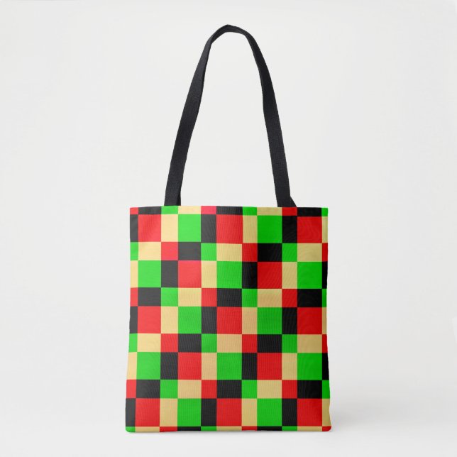 Red Black and Green Geometric Squares Art Tote (Front)