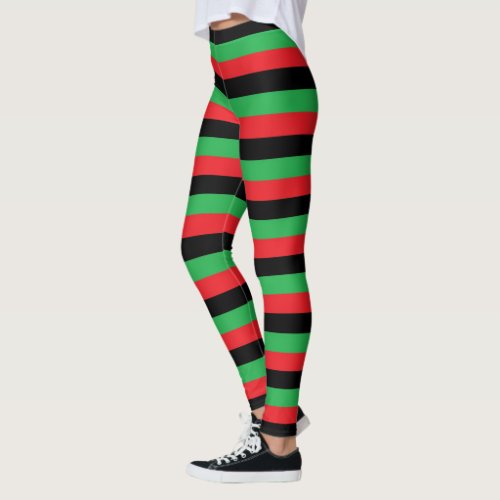 Red Black and Green Stripes Leggings
