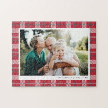 Red, black and green tartan check family photo jigsaw puzzle