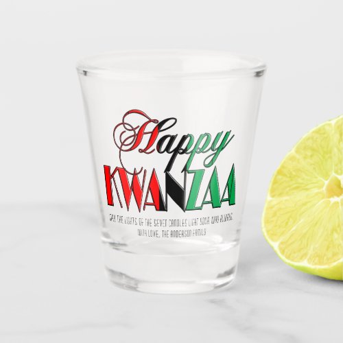 Red Black and Green Typography Happy Kwanzaa Shot Glass