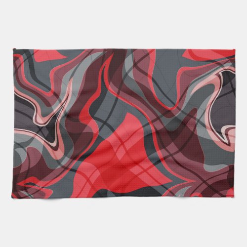 Red Black and Grey Abstract Art Pattern Kitchen Towel