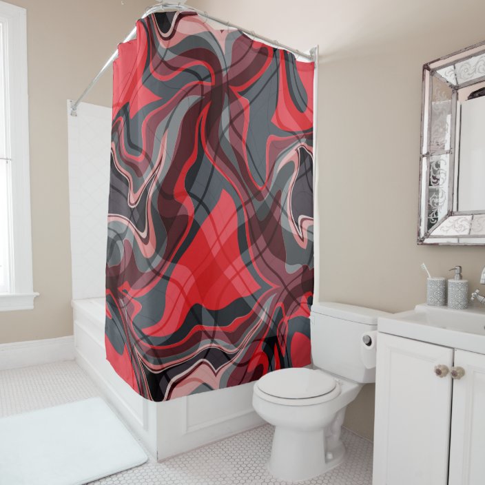 Red Black and Grey Abstract Art Pattern Shower Curtain