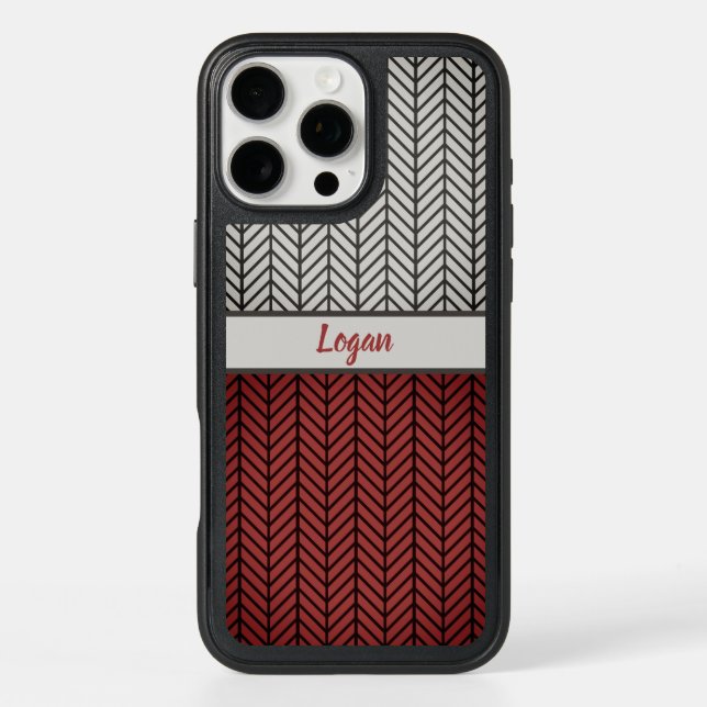 Red Black and Grey Black Masculine Chevron Pattern Otterbox iPhone Case (Back)