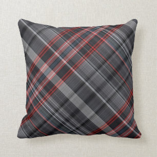 Red, black and grey plaid throw pillow