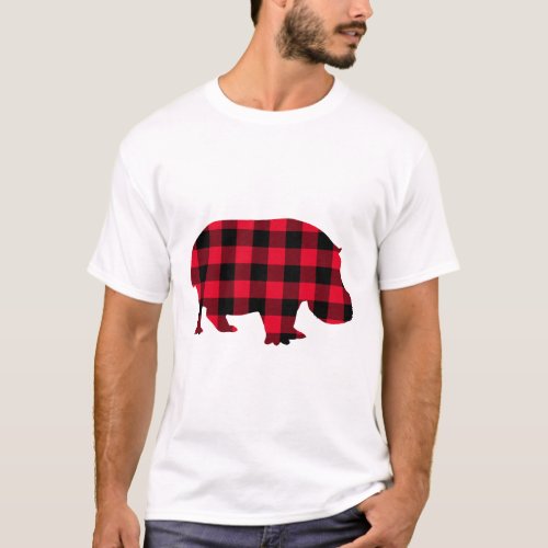 Red Black and Hippopotamus Silhouette Plaid T_Shirt