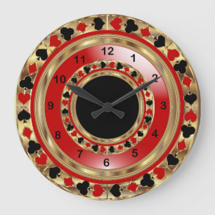 Red, Black and Metallic Gold Poker Large Clock