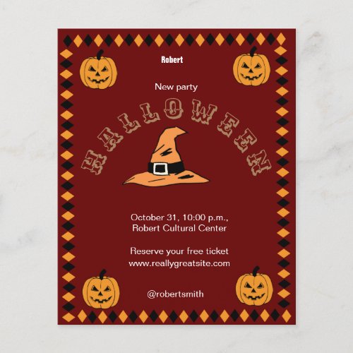 Red Black and Orange Halloween Party Vintage Flyer