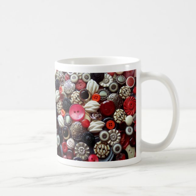 Red Black and Silver Button Collage Coffee Mug (Right)
