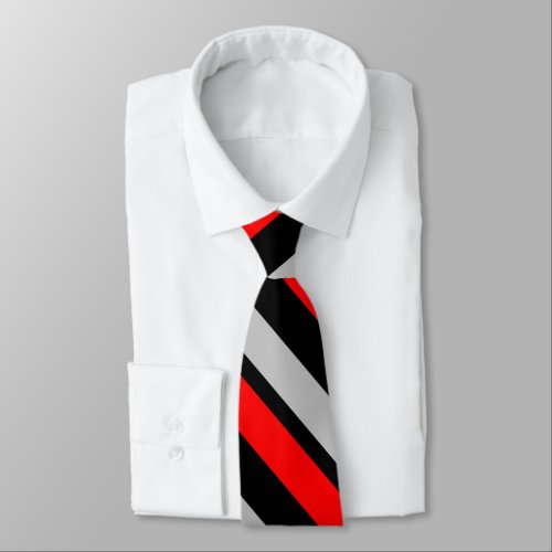 Red Black and Silver Diagonally-Striped Tie