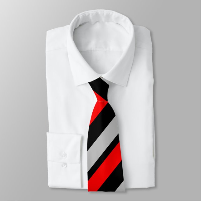Red Black and Silver Regimental Stripe Tie (Tied)