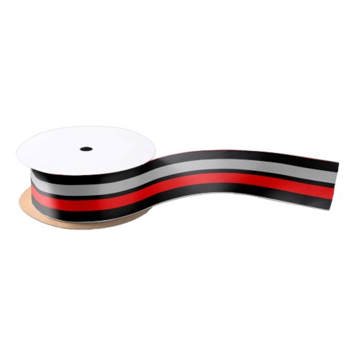 Red Black and Silver Striped Satin Ribbon
