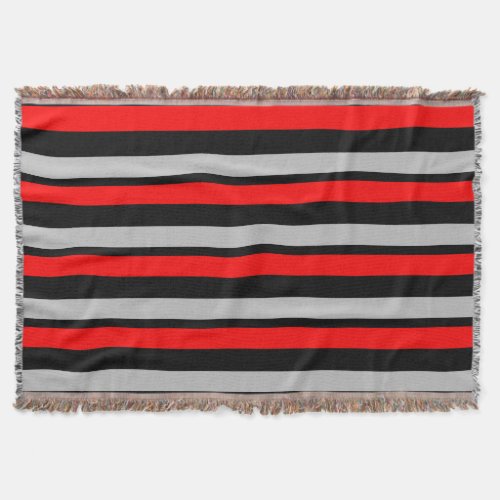 Red Black and Silver Striped Throw Blanket
