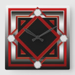 Red Black And Silver Toned Wall Clock at Zazzle