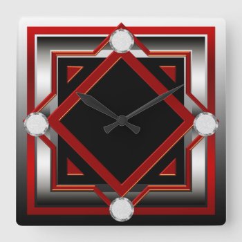Red Black And Silver Toned Wall Clock by sagart1952 at Zazzle