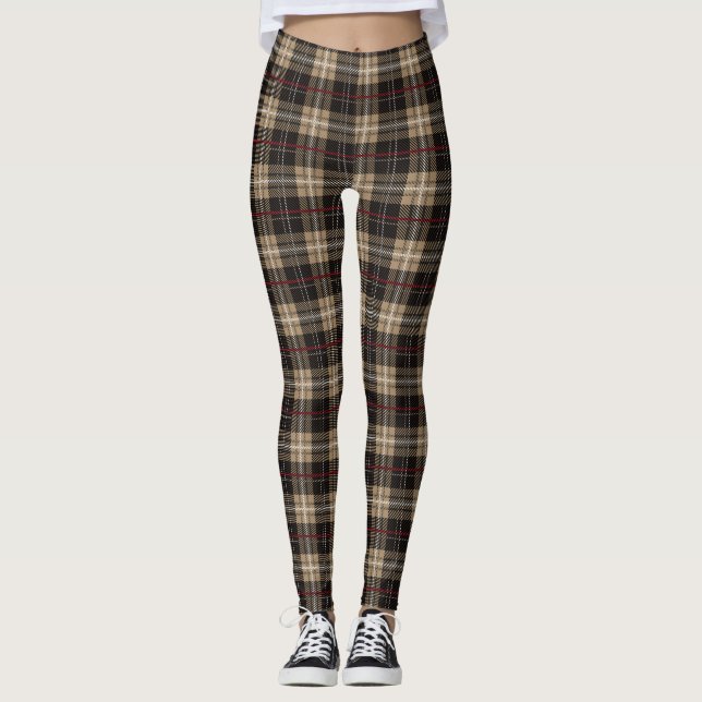 Red Black and Tan Plaid Leggings (Front)