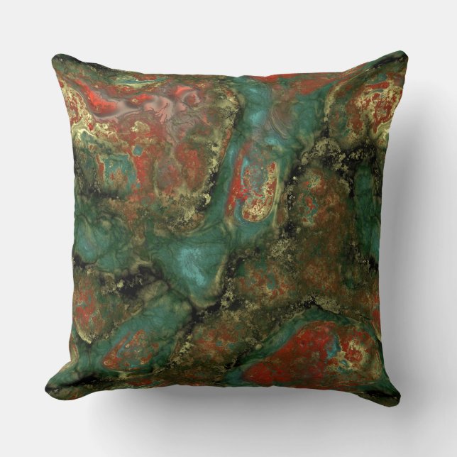 Red, Black and Turquoise Stone Abstract Throw Pillow (Front)